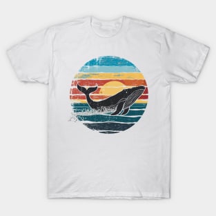 Beach Sunset Humpback Whale Ocean Animal Lover Retro Vintage T-Shirt